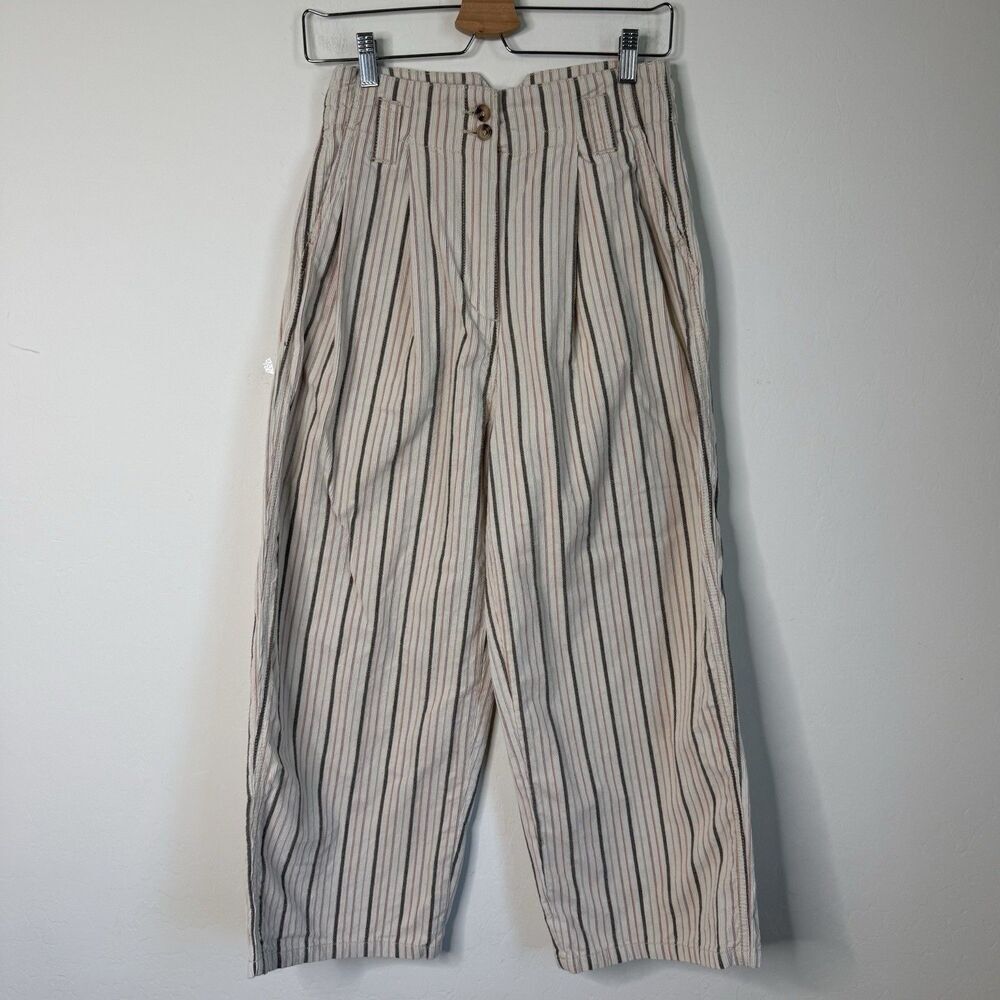 Urban Outfitters Size 4 Striped Corduroy Pleated Front High Rise Cropped Trouser